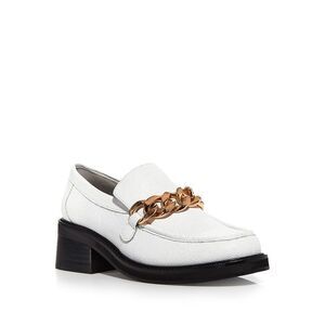 AQUA Womens White Bone Lizard Chain Lena Slip On Leather Heeled Loafers 9.5 M